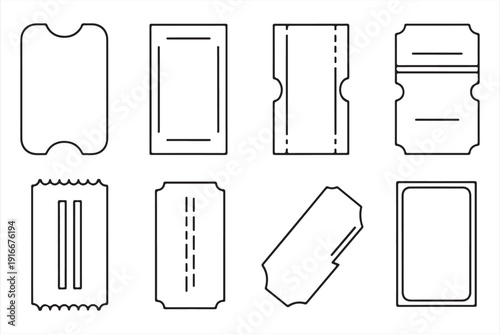 Set of various blank ticket outlines and stubs for events  different shapes and sizes