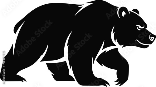 Bear silhouette vector illustration in walking posture with bold lines, wildlife animal artwork design, nature decorative black drawing