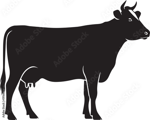 Black Silhouette of a Cow Standing.