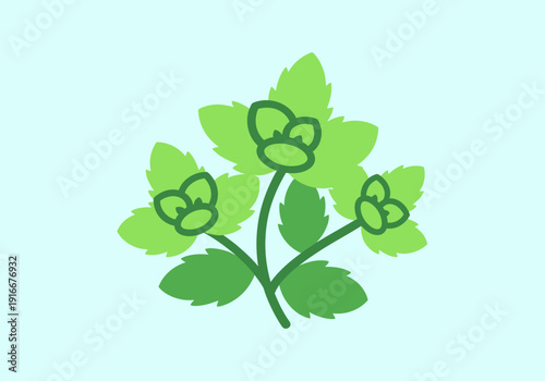 Cute Cartoon Mint Plant with Smiling Faces.