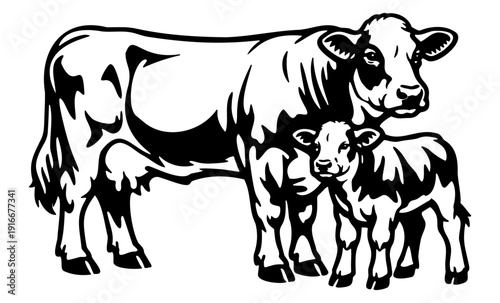 Simmental Cow and Calf – Beef Cattle Silhouette Illustration