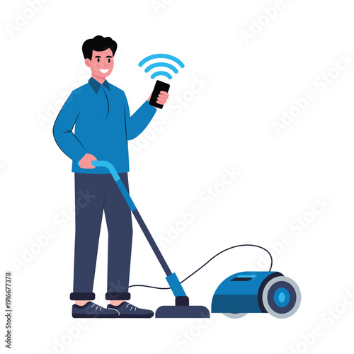 Man using Ai Vaccum vector illustration 