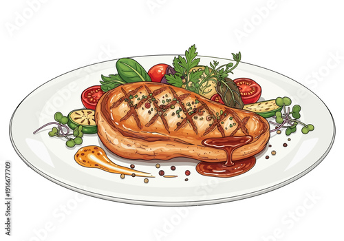 Elegant Chicken Steak Plate – Flat Vector Food Art