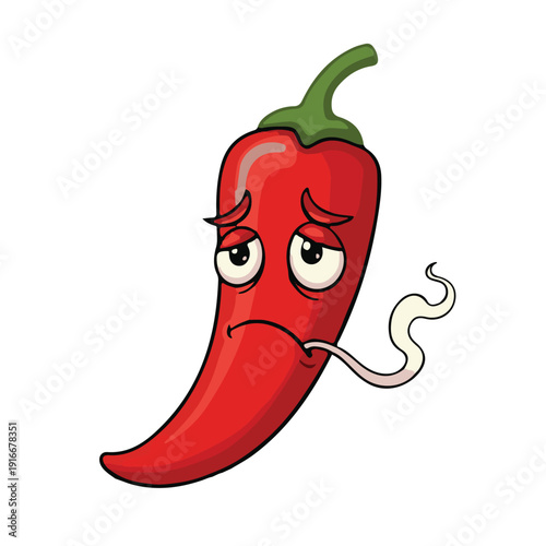 An illustration of a chili pepper character with a frowning or sad expression. It depicts a moderate level of spiciness. The image is made with a vector.