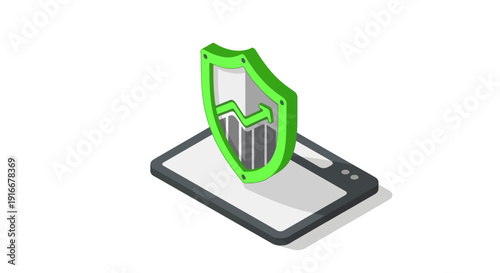 Mobile Phone Security Shield with Financial Graph.