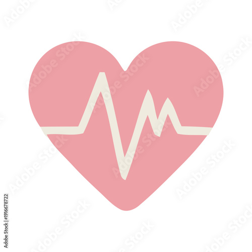 Stylized pink heart icon featuring an electrocardiogram heartbeat line, symbolizing concepts of health, love, vitality, and dedicated medical care. 