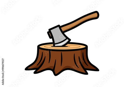 Axe Stuck in a Tree Stump Illustration.