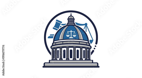 Government Building Dome with Legal Symbols Illustration.