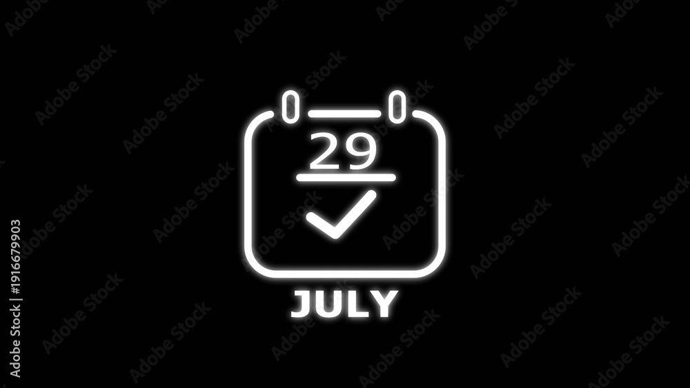 Obraz premium July calendar date with check mark icon illustration. Calendar 29 date symbol.