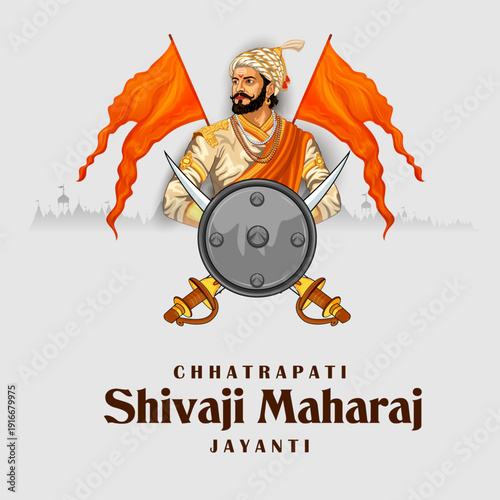 Emperor Shivaji, the great warrior of Maratha from Maharashtra India with text in Hindi meaning Chhatrapati Shivaji Maharaj