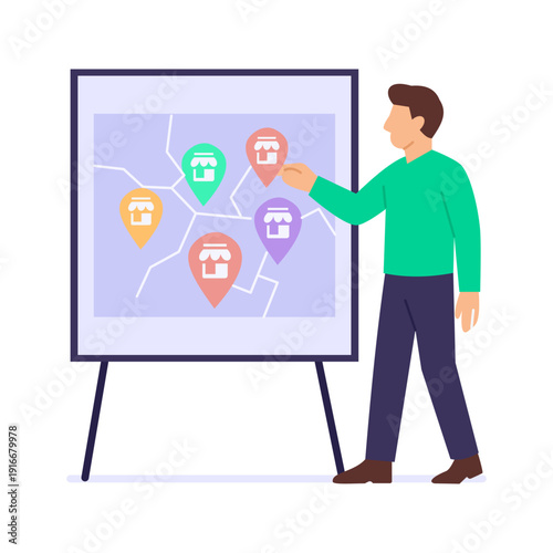 Franchise Expansion, growing brand through licensed outlets, Flat vector character illustration