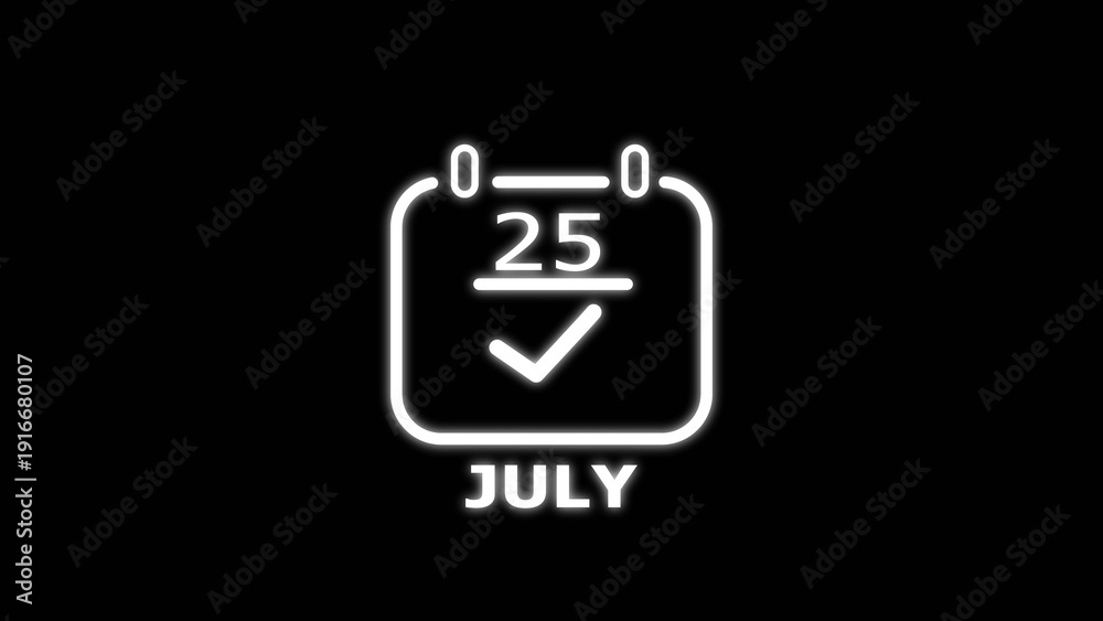 Obraz premium July calendar date with check mark icon illustration. Calendar 25 date symbol.