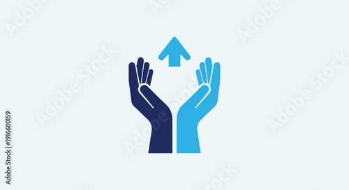 Two hands reaching up with arrow symbol.