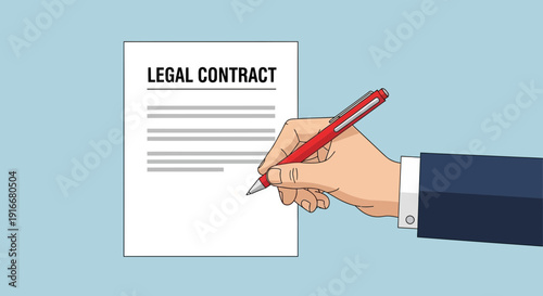 Hand Signing a Legal Contract Document with a Red Pen