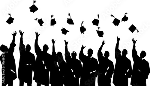 Graduation Ceremony Silhouette 2026, Students Throwing Caps in Celebration for USA Commencement