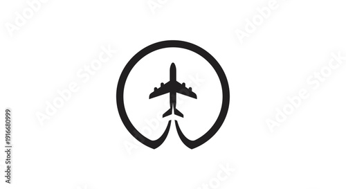 Airplane Flying Up in Heart Shaped Circle, Travel and Love Concept, Isolated White Background