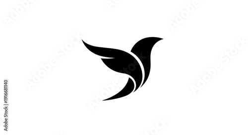 Stylized Abstract Bird Silhouette Flying Gracefully on Isolated White Background
