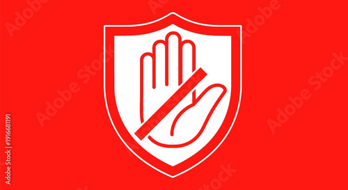 Red Shield with White Hand and Bar Symbol.