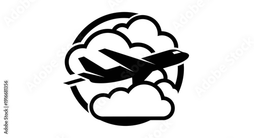 Airplane Flying Through Clouds Logo Icon Design on Isolated White Background