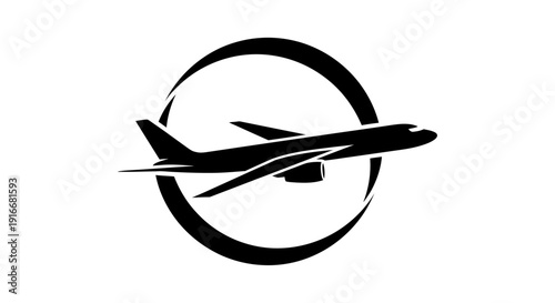 Airplane flying in a circular path, travel and aviation concept on isolated white background