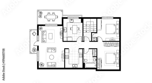 Detailed Architectural Floor Plan of a House Layout on Isolated White Background