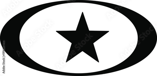 Black star emblem inside concentric oval shapes, bold symmetrical design, striking contrast logo illustration, abstract vector symbol for branding