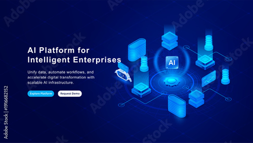 AI Enterprise Platform Architecture Isometric Technology Concept