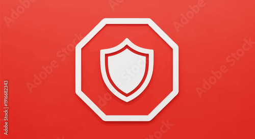 White Shield Symbol Inside Octagon Stop Sign.