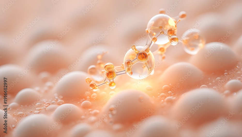 Αυτοκόλλητο Hyaluronic acid molecules in fluid environment for skincare product design and c