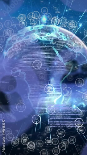 Wallpaper Mural Vertical video: Holographic globe drifting from left, rotating, pulsing icons, showing Africa data Torontodigital.ca