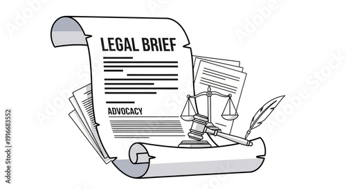 Legal Brief Document with Gavel and Scales of Justice.