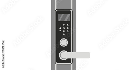 Digital lock with keypad and lever handle on a modern door, viewed straight