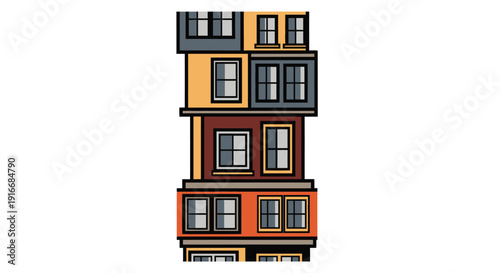 Stylized Illustration of a Tall Apartment Building Facade.