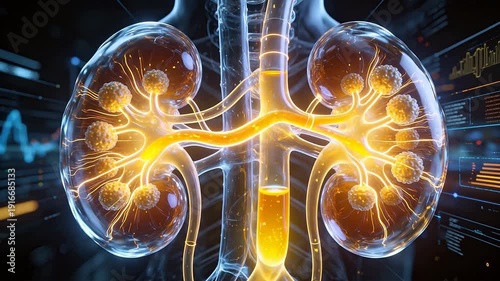 Human kidneys with glowing structures