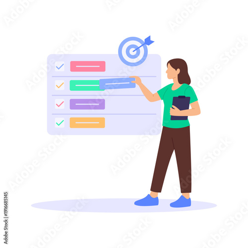 Defining Criteria, setting standards for fair evaluation, Flat vector character illustration