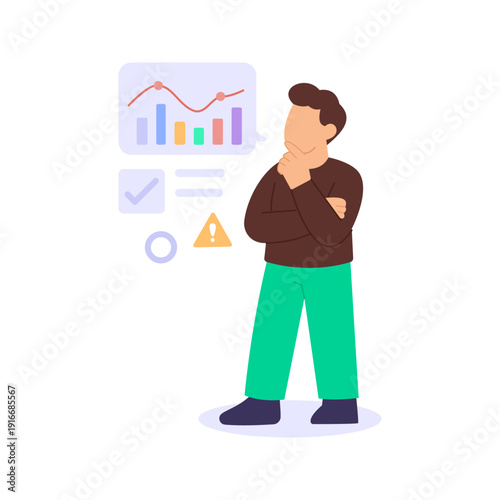 Critical Thinking, applying logical reasoning for decisions, Flat vector character illustration
