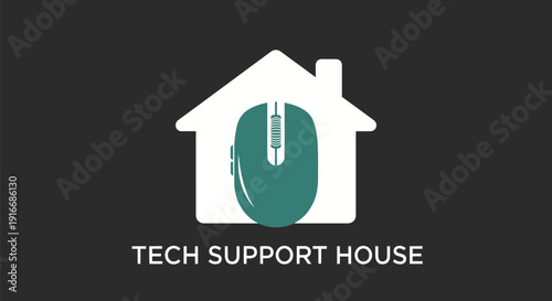 Tech Support House Logo with Computer Mouse and House Icon.