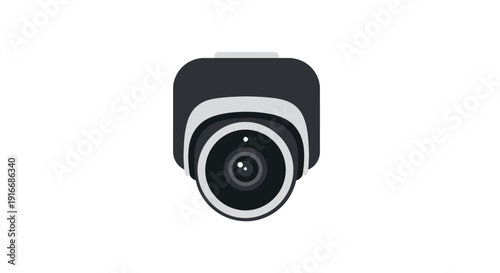 A security camera lens viewed from the front on a plain white background