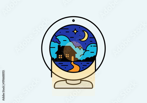 Mystical Crystal Ball Showing Nighttime Landscape Scene.