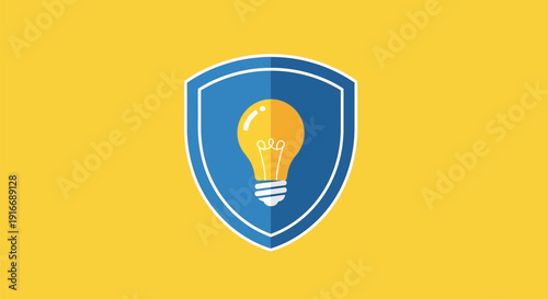 Shield Protecting a Bright Idea Light Bulb Symbol.