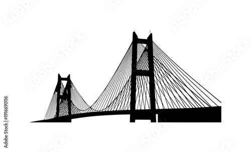Silhouette of a cable stayed bridge with two towers
