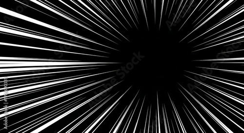 dynamic black and white radial speed lines background an abstract graphic conveying rapid motion for manga comic art and visual effects.