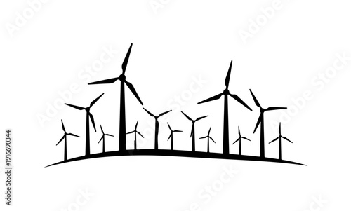 Silhouette of wind turbines on a hill