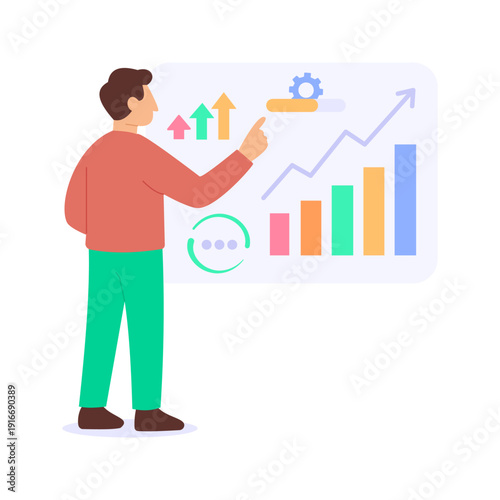 Portfolio Performance, measuring returns against benchmarks regularly, Flat vector character illustration