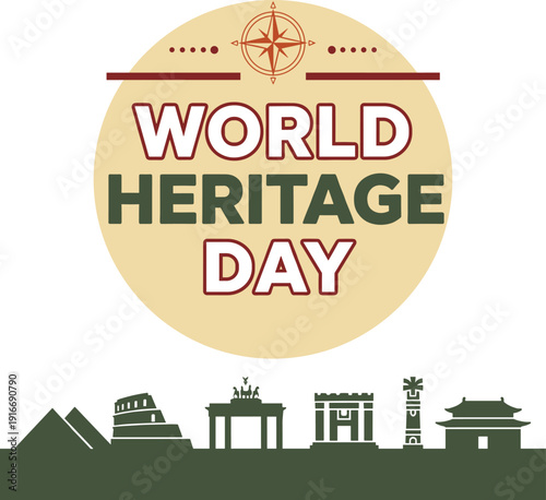 World Heritage Day celebration with monuments and landmarks vector illustration
