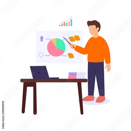 Asset Allocation, distributing investments across asset classes, Flat vector character illustration