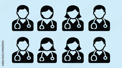 Male and Female Doctor Avatar Icons Silhouette Bundle – Medical and Healthcare Vector Set.