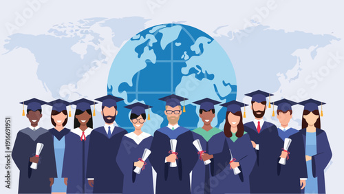 A flat design illustration portrays a new graduate embracing remote work, comfortably using a laptop with their diploma nearby, symbolizing flexible career paths after education