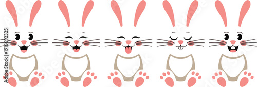Easter egg with bunny ear and paw. Cute rabbit emoji face icon, cartoon animal character set isolated on white background. Holiday vector illustration