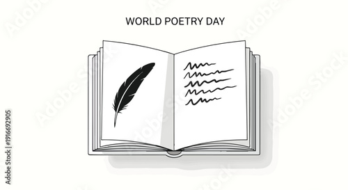 Open book with feather and writing.